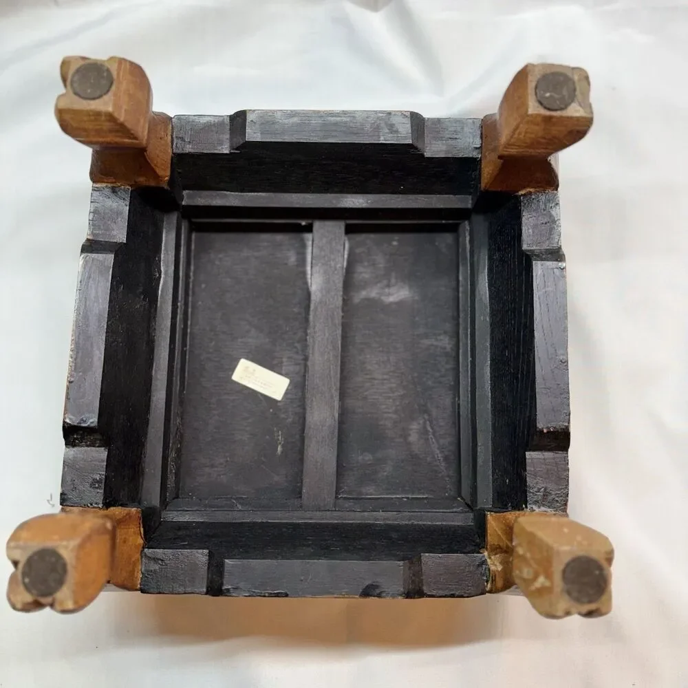 Carved Wood plant stand Ji-chi Wood Square Dragon  - Peoples Republic of China